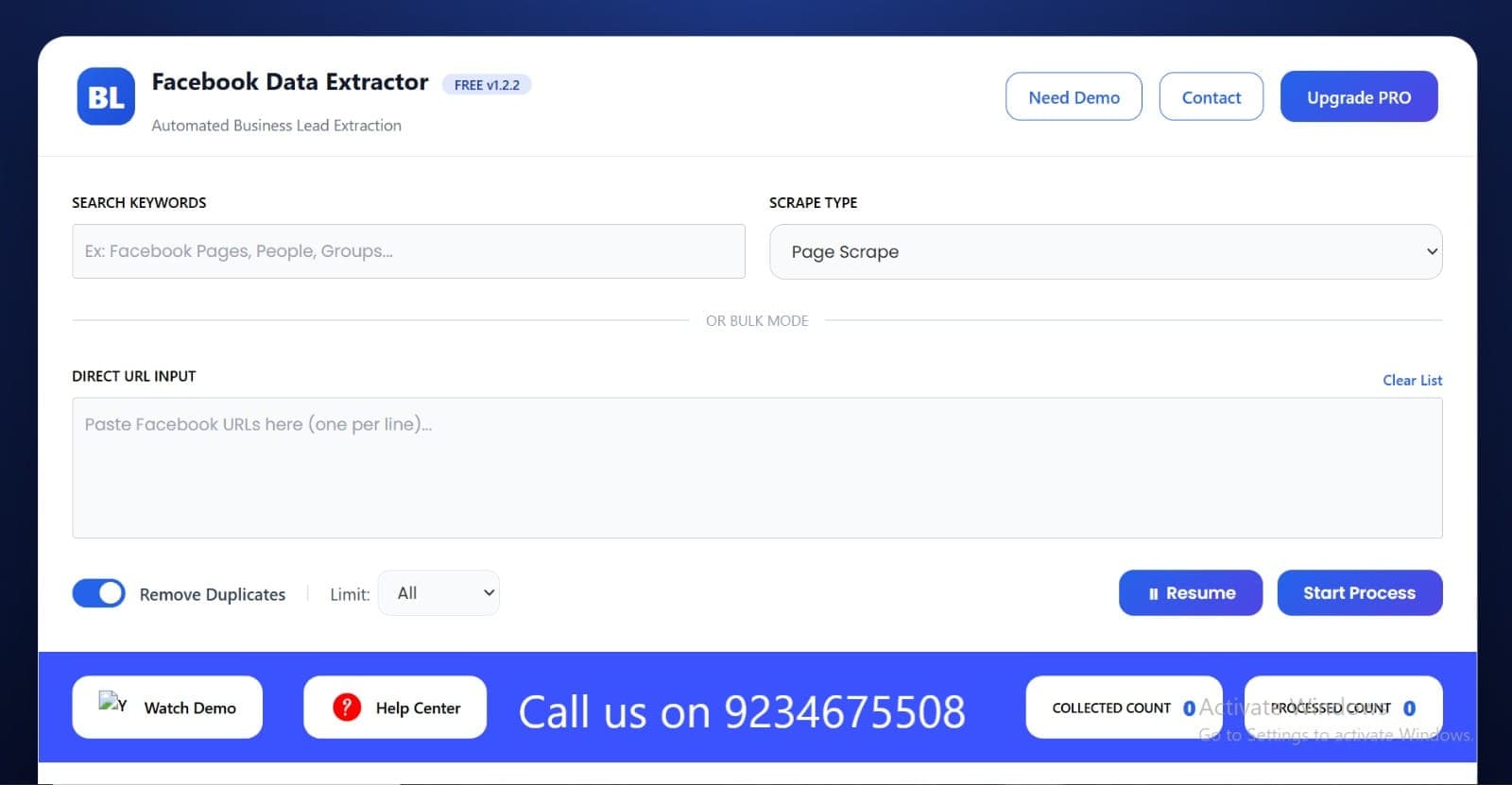 Facebook Data Scraper Interface